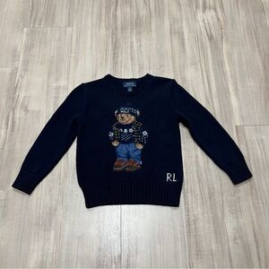 Polo Ralph Lauren Bear Long Sleeve Navy Blue Boys Cotton Sweater Size 5 Boys